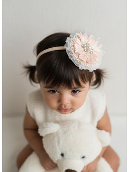 Choko - Girls Peach Tulle Flower Crystal Pearl Headband(3-12 Years)