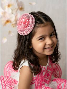 Choko - Pink Pearl Mesh Fascinator Alligator Hair Clip(3-12 Years)