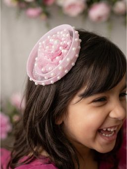 Choko - Pink Pearl Mesh Floral Fascinator Alligator Hair Clip(3-12 Years)