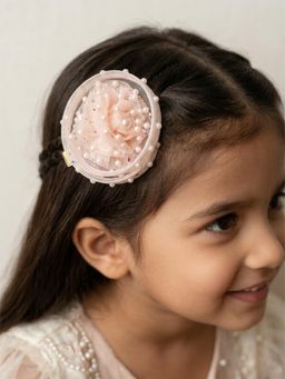 Choko - Blush Pink Pearl Confetti Tulle Fascinator Hair Clip(3-12 Years)