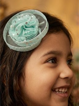 Choko - Aqua Blue Sequin Tulle Fascinator Hair Clip(3-12 Years)