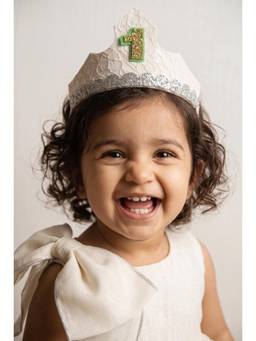 Choko - White Glitter First Birthday Tiara Crown(0-1 Years)