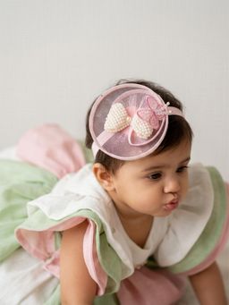 Choko - Girls Pink Pearl Butterfly Motif Tulle Headband(0-1 Years)
