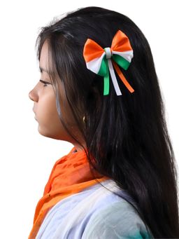 Kamule - Republic Day Tricolor Ribbon Bow Hair Clips (Pack Of 2)(3-12 Years)