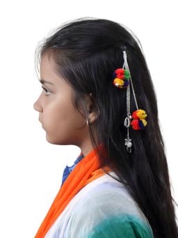 Kamule - Republic Day Tricolor Pom-Pom Shell Chain Hair Clips (Pack Of 2)(3-12 Years)