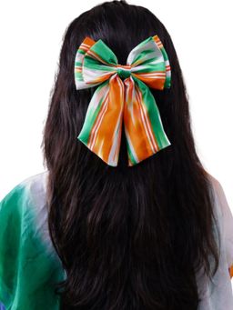 Kamule - Republic Day Tricolor Striped Satin Big Bow Hair Clip(3-12 Years)