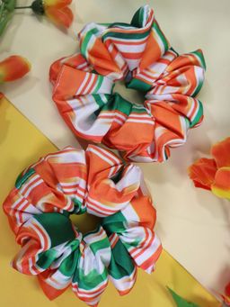 Kamule - Republic Day Tricolor Striped Satin Scrunchies (Pack Of 2)(3-12 Years)