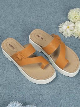 Mochi - Women Tan One Toe Casual Sandal Heels