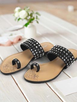 Metro - Women Black Open Toe Casual Flats
