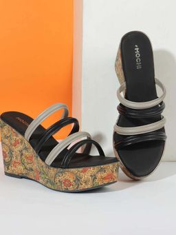 Mochi - Women Black Open Toe Casual Wedges
