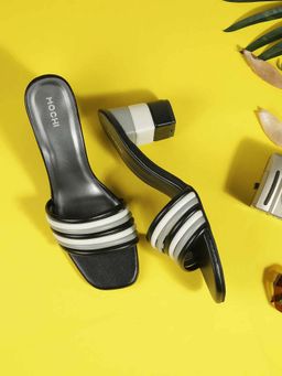 Mochi - Women Black Square Toe Casual Sandal Heels