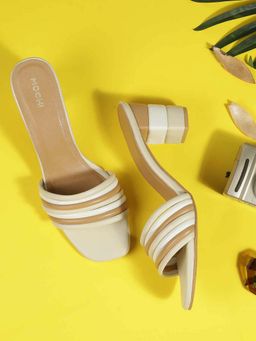 Mochi - Women Beige Square Toe Casual Sandal Heels