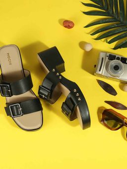 Mochi - Women Black Open Toe Casual Sandal Heels