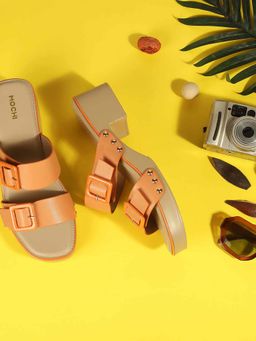 Mochi - Women Orange Open Toe Casual Sandal Heels