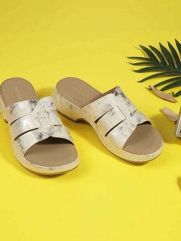 Mochi - Women Gold Open Toe Casual Sandal Heels