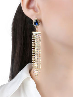 Lilly & Sparkle - Blue Drop Stone Studded Shoulder Dangler Earrings