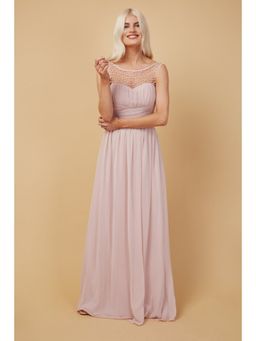 Little Mistress - Grace Bridesmaid Blush Embellishment Sweetheart Maxi Dress (M)