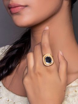 Fida - Wedding Ethnic Bold Stone And Baby Pearls Detailing Finger Ring For women(OAW21 FIJR23)