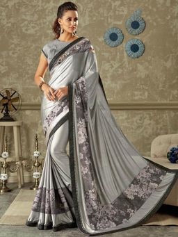 Odette - Grey Lycra Designer Saree with Unstitched Blouse