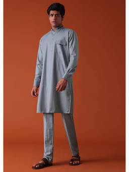 KALKI FASHION - Silver Grey Kurta in Terry Rayon with Thread Work (Set of 2)