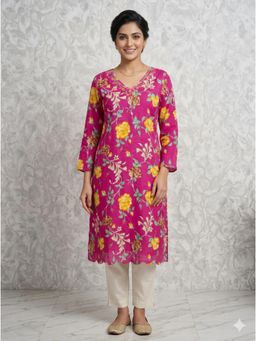 Gahan - Women Pink Floral Printed Cotton Kurta