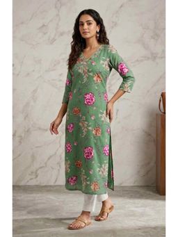 Gahan - Women Green Floral Printed Cotton Kurta