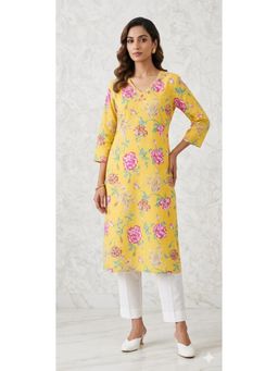 Gahan - Women Yellow Floral Printed Cotton Kurta