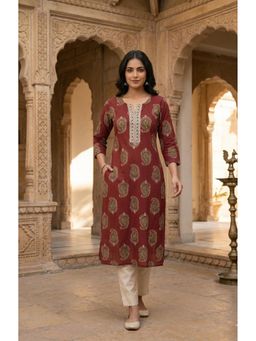 Gahan - Women Maroon Floral Printed Cotton Kurta
