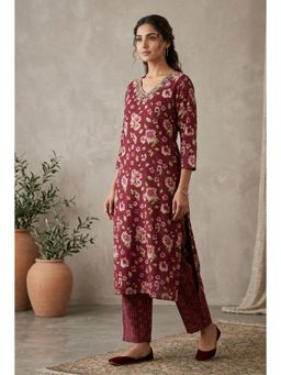 Gahan - Womens Cotton Kurta with Pant - Maroon