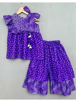 LABEL NEETI - Girls Purple Printed Top with Sharara (Set of 2)