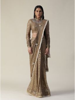 Arpita Sulakshana - Brown Colour Pre-draped Georgette Saree with Stitched Blouse