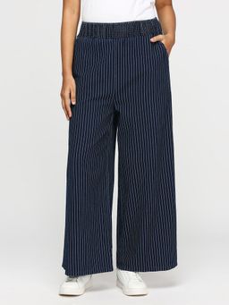 Pepe Jeans - Dark Blue Striped High Waist Wide Leg Trouser