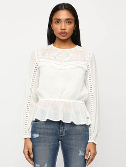Pepe Jeans - White Flared Full Sleeved Top