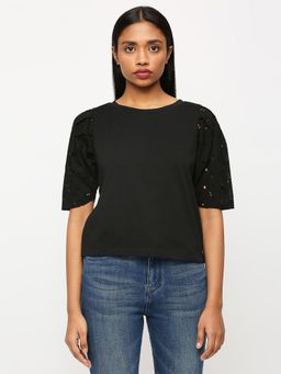 Pepe Jeans - Black Round Neck Short Sleeved Top