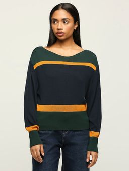 Pepe Jeans - Green Boat Neck Full Sleeved Sweater