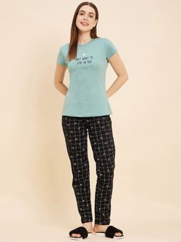 Sweet Dreams - Women Printed Half Sleeves T-Shirt And Pyjama-Blue (Set of 2)