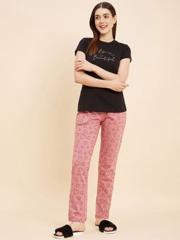 Sweet Dreams - Women Printed Half Sleeves T-Shirt And Pyjama-Black (Set of 2)
