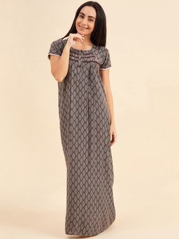 Sweet Dreams - Women Printed Half Sleeves Night Gown - Brown