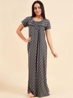 Sweet Dreams - Women Printed Half Sleeves Night Gown - Navy Blue