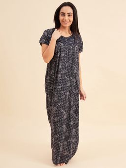Sweet Dreams - Women Printed Half Sleeves Night Gown - Navy Blue