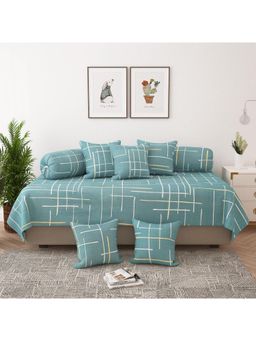 Story@Home - Ocean Green Geometric Print Microfiber Diwan Bedsheet & Cushion Cover