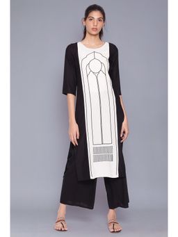 W - Black Geometric Kurta-Parallel Pant (Set of 2)