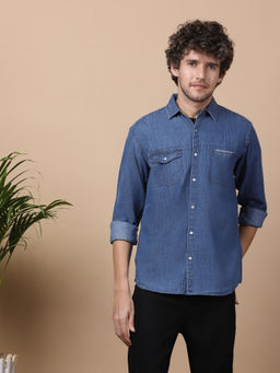 KUONS AVENUE - Men Denim Snap Button Shirt