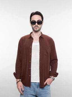 PANGOLIN - Men Brown Relaxed Full-Sleeves Linen Shirt