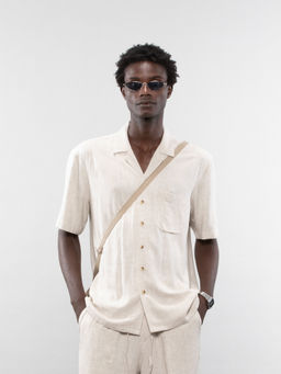 PANGOLIN - Men Beige Live-N Short Sleeve Linen Shirt