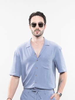 PANGOLIN - Men Blue Live-N Short Sleeve Linen Shirt