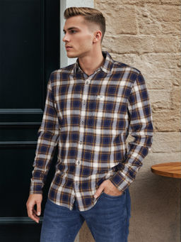 Wrangler - Men Checked Blue Regular Fit Shirt
