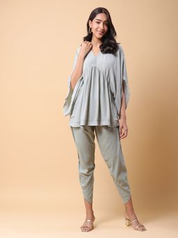 Aarke Ritu Kumar - Grey Kaftan Top with Dhoti Pant Co-Ord Set (Set of 2)