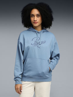 Puma - Essentials Script Women's Comfort Fleece Blue Hoodies