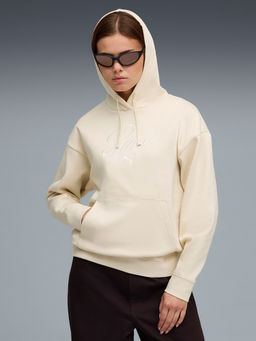 Puma - Essentials Script Women's Comfort Fleece Off White Hoodies